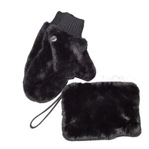 House Of Harlow 1960 Women's Black Faux Fur Wristlet and Flip Mittens NEW